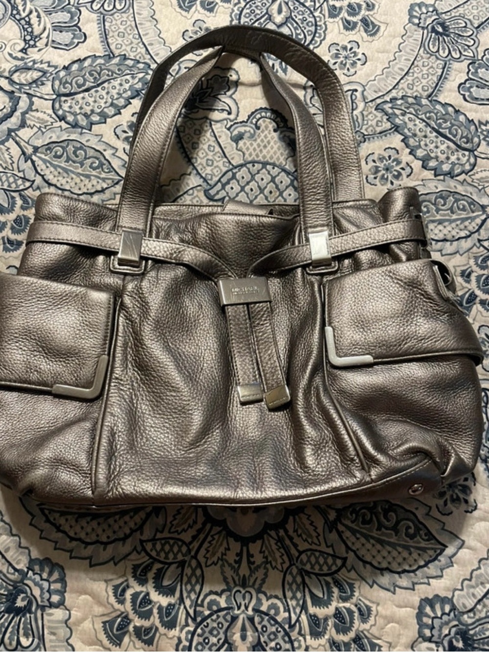 Michael Kors Metallic Silver Pebbled Leather Satchel